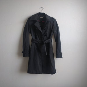 Black Trench Coat With Discrete Ruffle Details